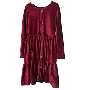 Girls' Burgundy Corduroy Button-Front Dress